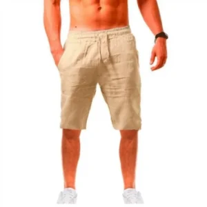 Men's Cotton Linen Summer Loose Casual Lace Up Fitness Streetwear Shorts