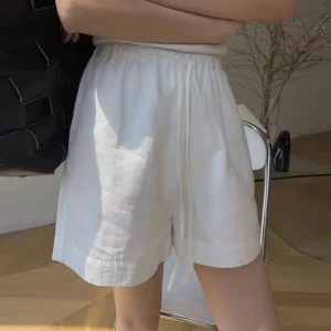 Summer Solid High Waist Black Shorts Women Cotton Linen Sports Casual Shorts