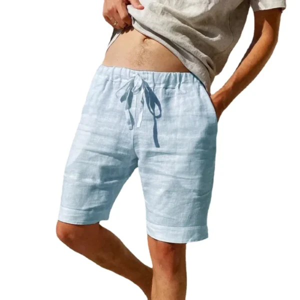 Men's Cotton Linen Beach Shorts Breathable Loose Summer Trousers - Image 3