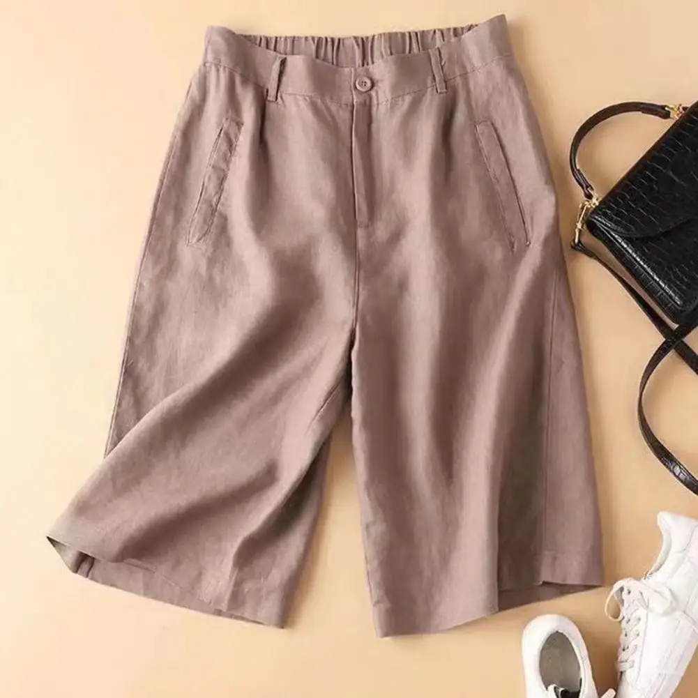 Cotton Linen Shorts Women High Waist Wide Leg Elegant Summer Work Shorts