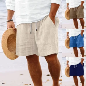 Men's Cotton Linen Breathable Casual Summer Beach Fitness Shorts