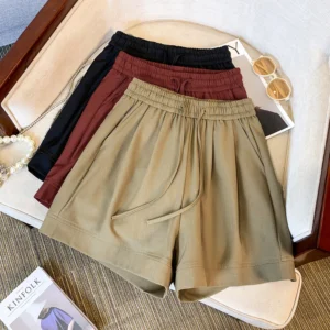 Summer Cotton Linen Oversize High Waist Casual Shorts Women