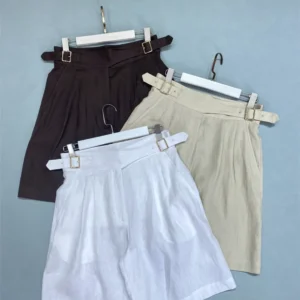 Summer Ladies Casual Pants Linen High Waist Straight Shorts