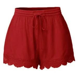 Women’s Cotton Linen Loose Casual Beach Holiday Drawstring Plus Size Shorts