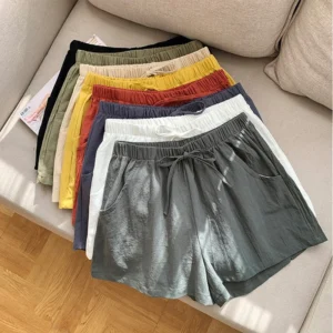 Women Casual Linen Shorts Gym Workout High Waisted Sport Shorts